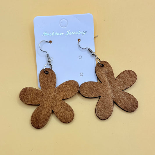 Wooden Flower Drop Earrings
