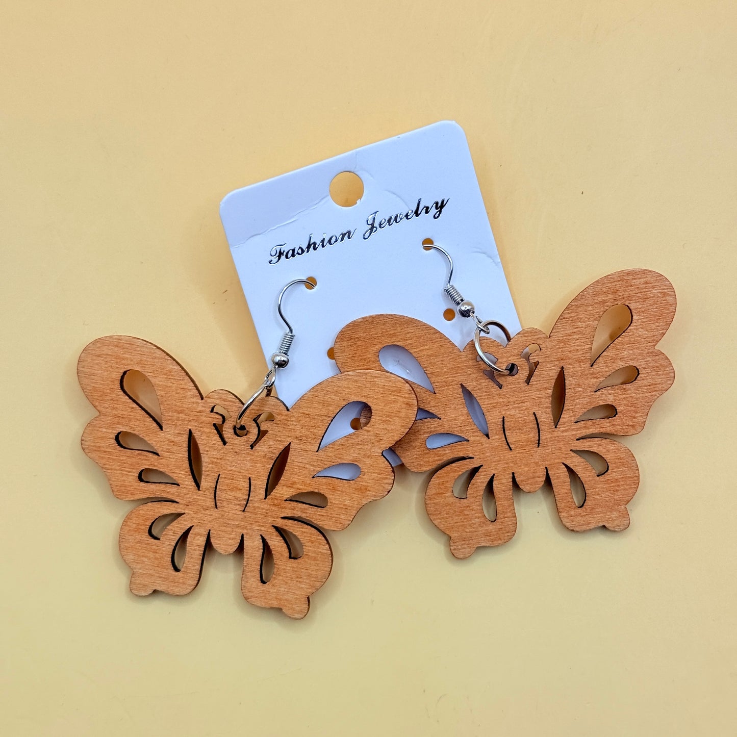 Wooden Butterfly Drop Earrings