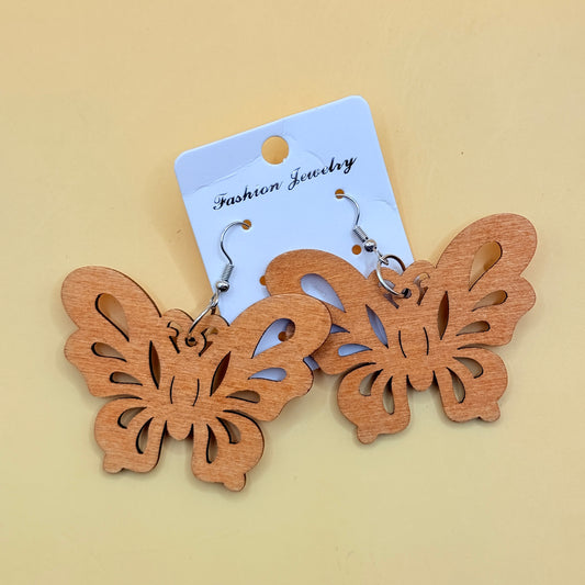 Wooden Butterfly Drop Earrings
