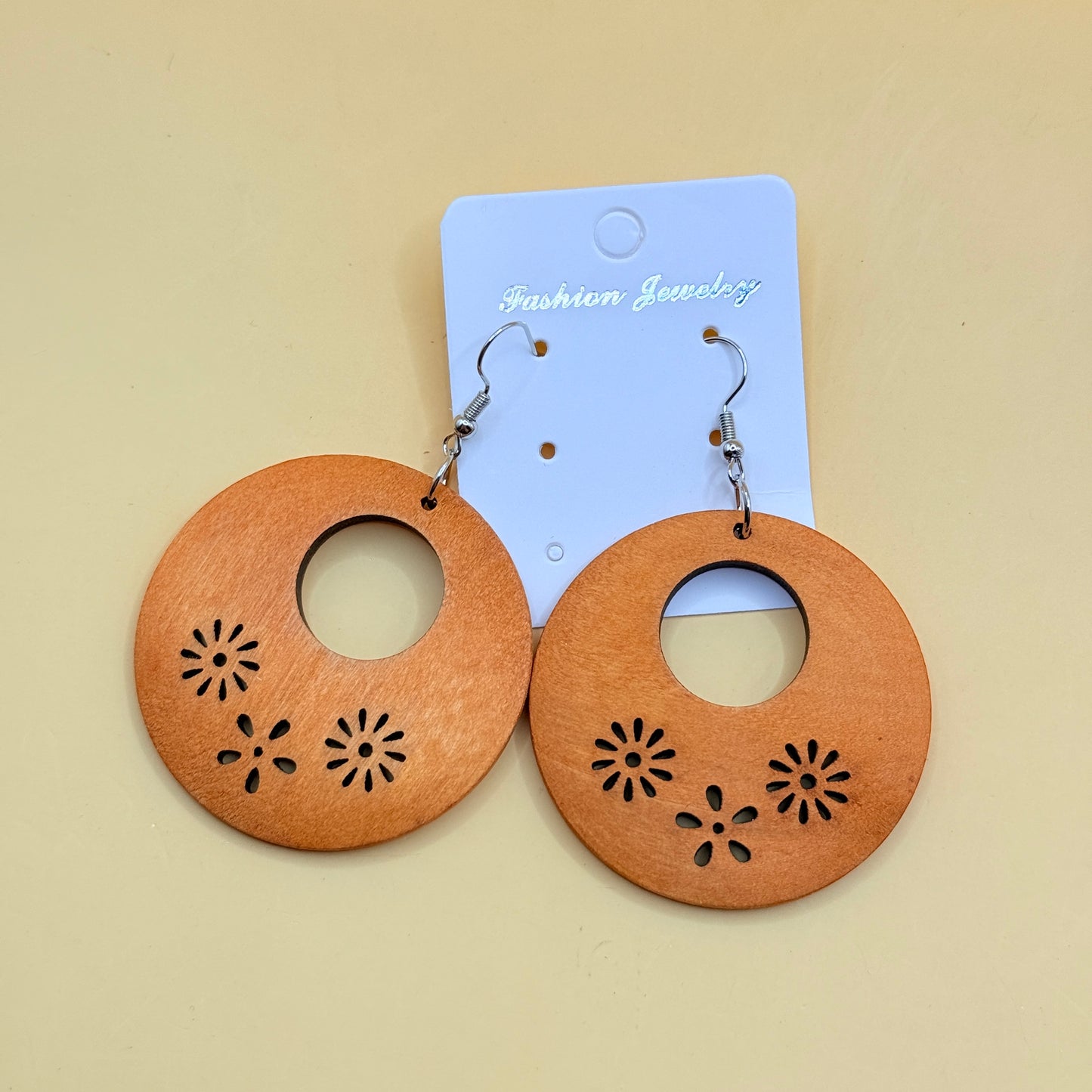 Floral Cut-Out Wooden Hoop Earrings
