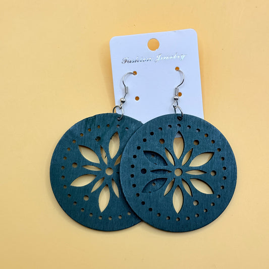 Floral Cut-Out Wooden Disc Earrings