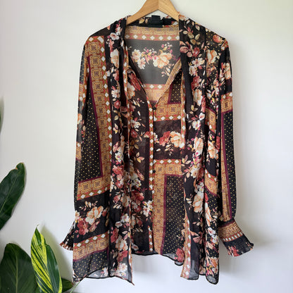 City Chic Size XXL Semi Sheer Floral Patchwork Print Blouse