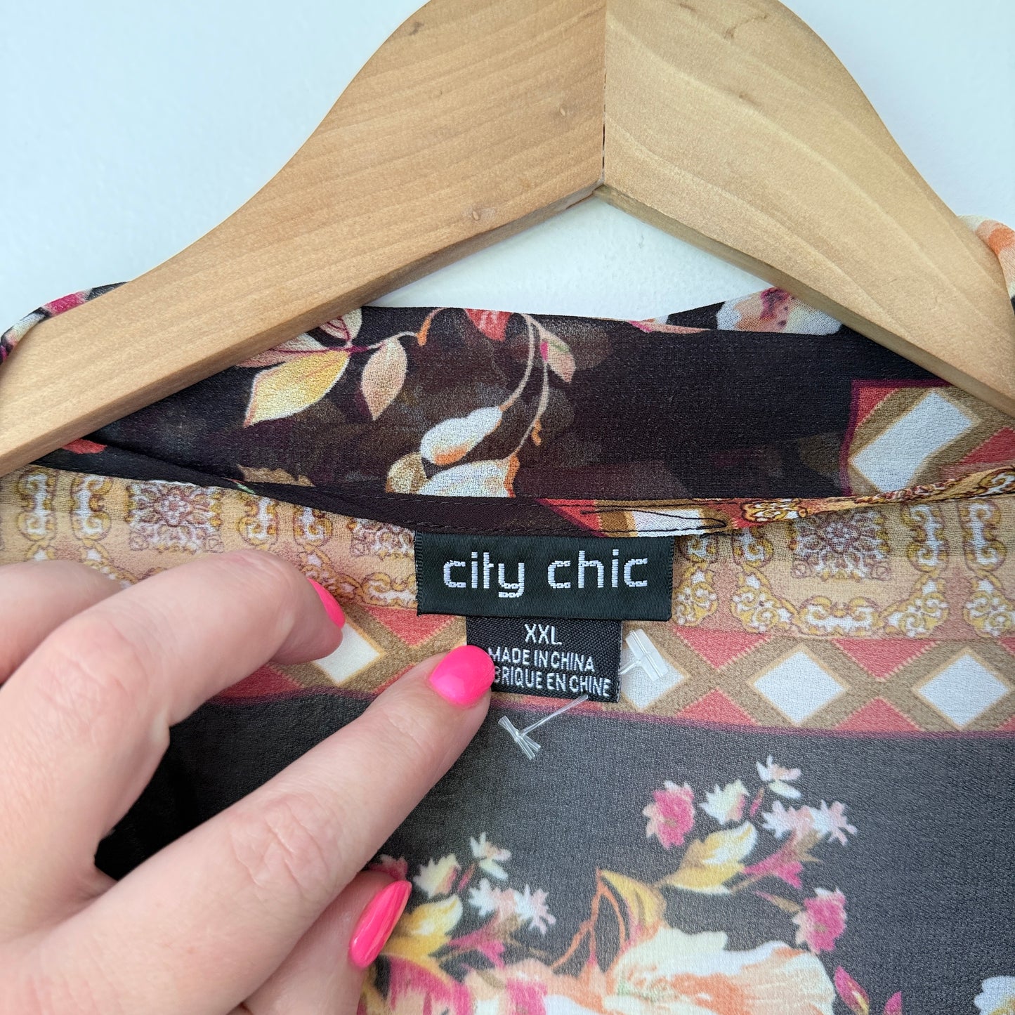 City Chic Size XXL Semi Sheer Floral Patchwork Print Blouse