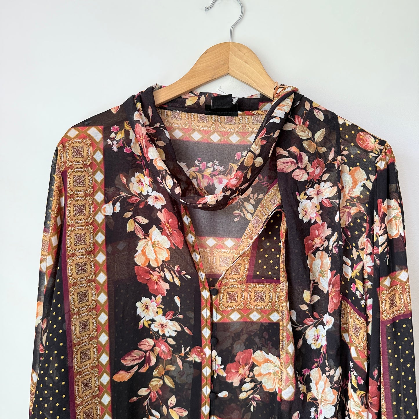 City Chic Size XXL Semi Sheer Floral Patchwork Print Blouse