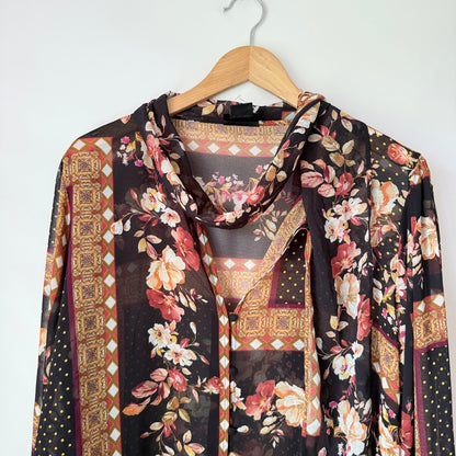 City Chic Size XXL Semi Sheer Floral Patchwork Print Blouse
