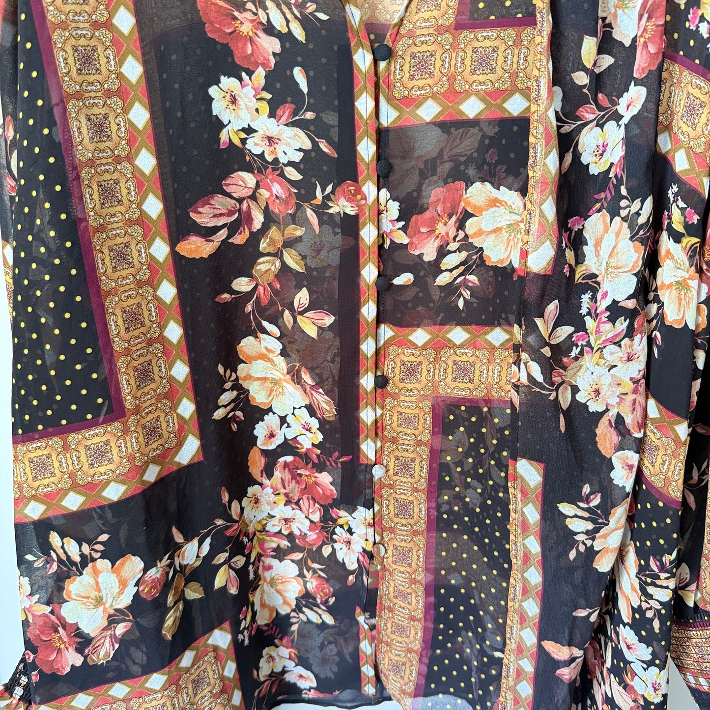 City Chic Size XXL Semi Sheer Floral Patchwork Print Blouse