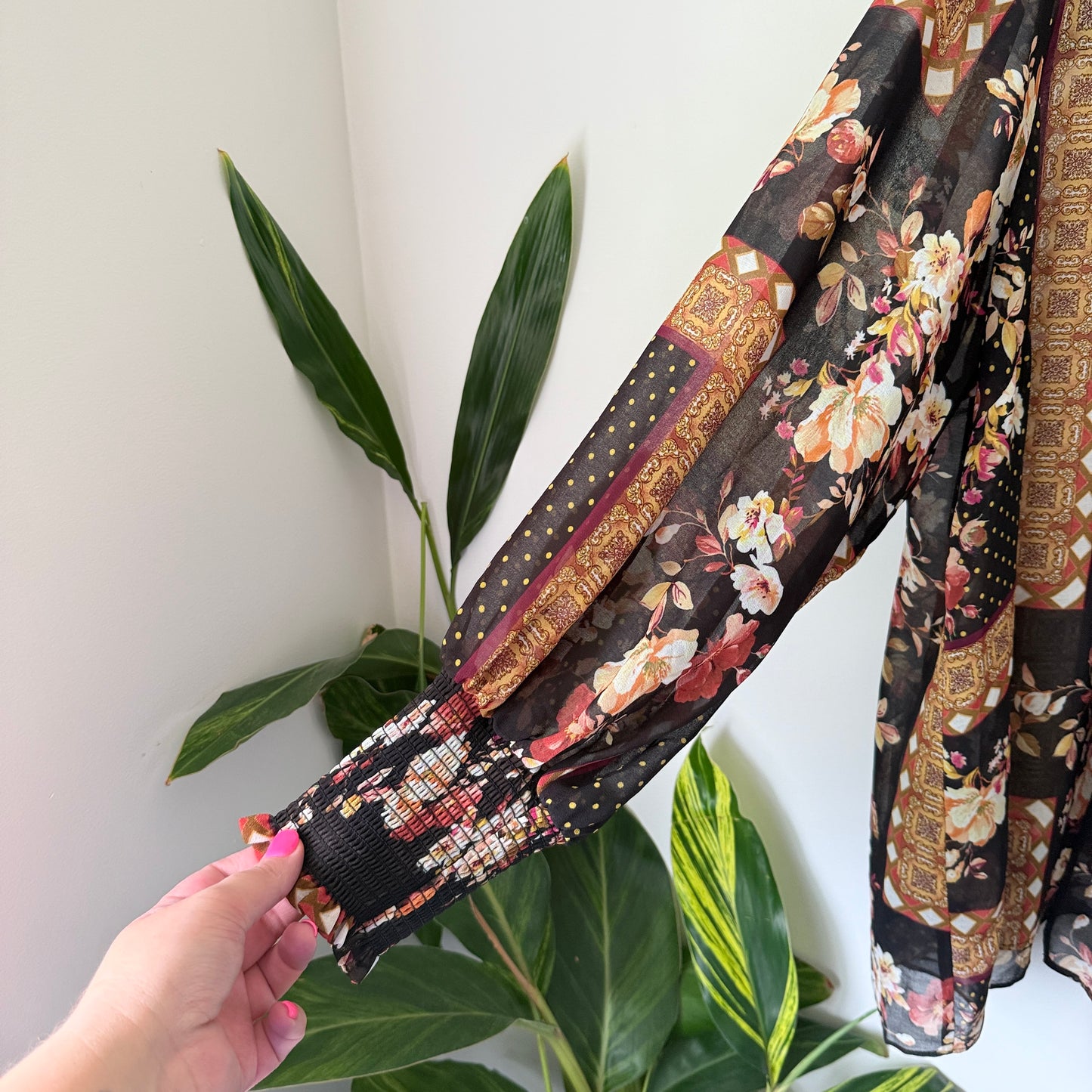 City Chic Size XXL Semi Sheer Floral Patchwork Print Blouse