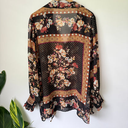 City Chic Size XXL Semi Sheer Floral Patchwork Print Blouse