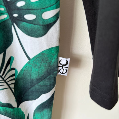 etc Tropical Leaf Leopard Print V Neck Long Sleeve Dress - 58cm U/Arm to U/arm