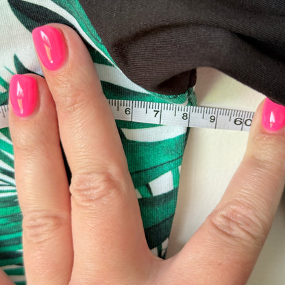 etc Tropical Leaf Leopard Print V Neck Long Sleeve Dress - 58cm U/Arm to U/arm