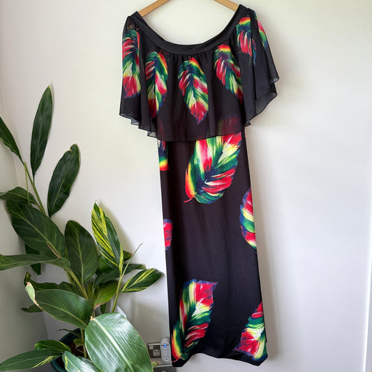 Q&F Off-Shoulder Tropical Maxi Dress Black/Multi - 4XL