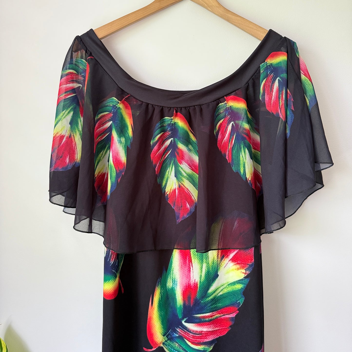 Q&F Off-Shoulder Tropical Maxi Dress Black/Multi - 4XL