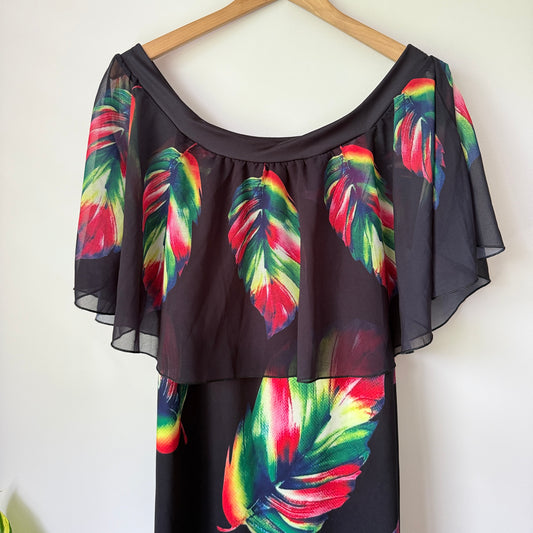 Q&F Off-Shoulder Tropical Maxi Dress Black/Multi - 4XL