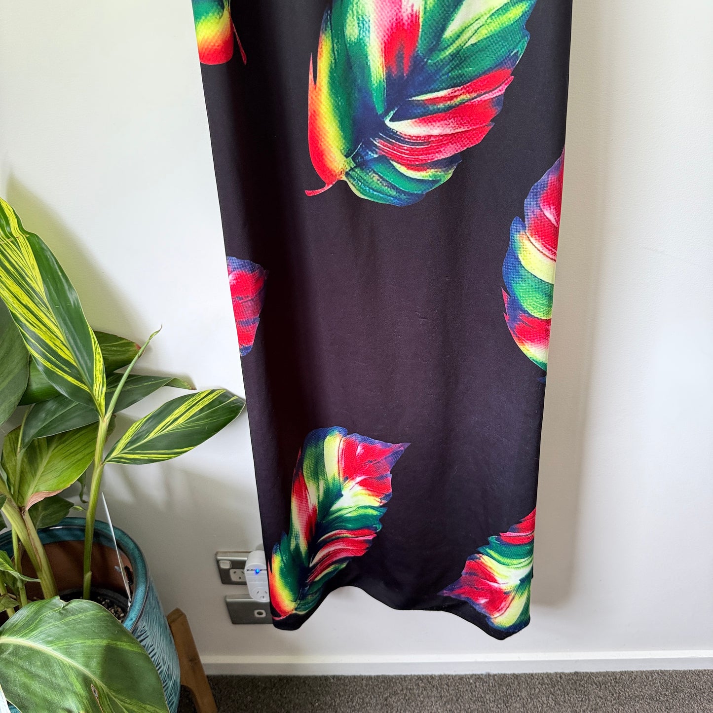 Q&F Off-Shoulder Tropical Maxi Dress Black/Multi - 4XL