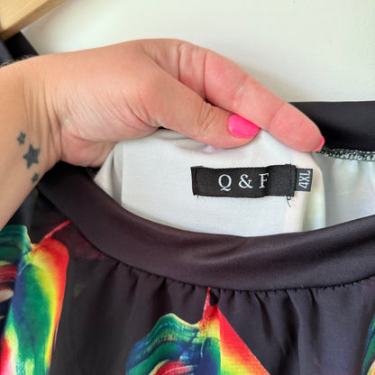 Q&F Off-Shoulder Tropical Maxi Dress Black/Multi - 4XL