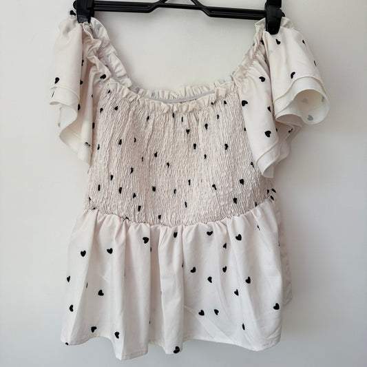 Shein Size XL White Off-the-Shoulder Heart Print Top