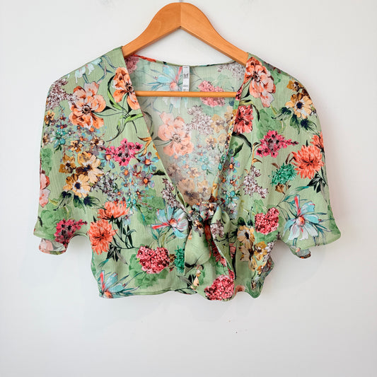 Zara TRF Size S Floral Print V-Neck Cropped Blouse