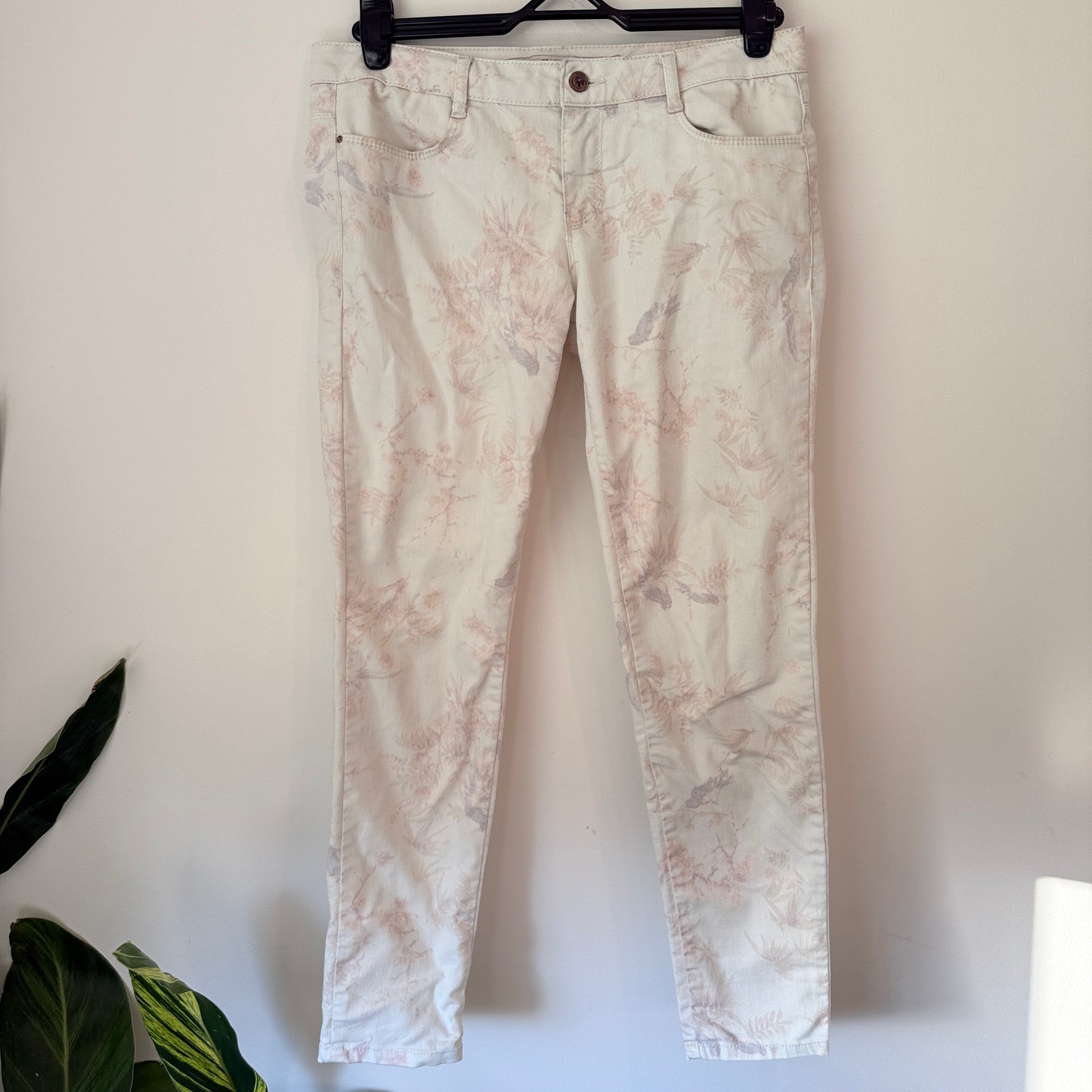Zara Trafaluc Collection Size 1 Skinny Leg Bird & Floral Jeans