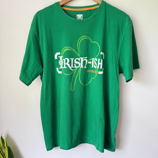 Match T-Shirt in Green with 'Irish-ish' Graphic - Size L