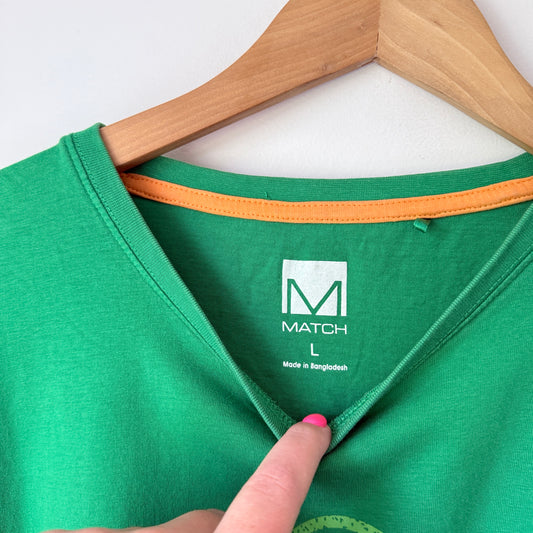 Match T-Shirt in Green with 'Irish-ish' Graphic - Size L