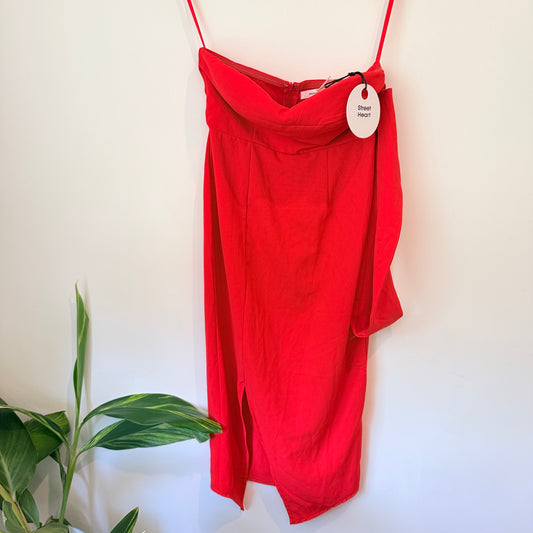 Street Heart Red Strap Midi Dress Side Split Size 8