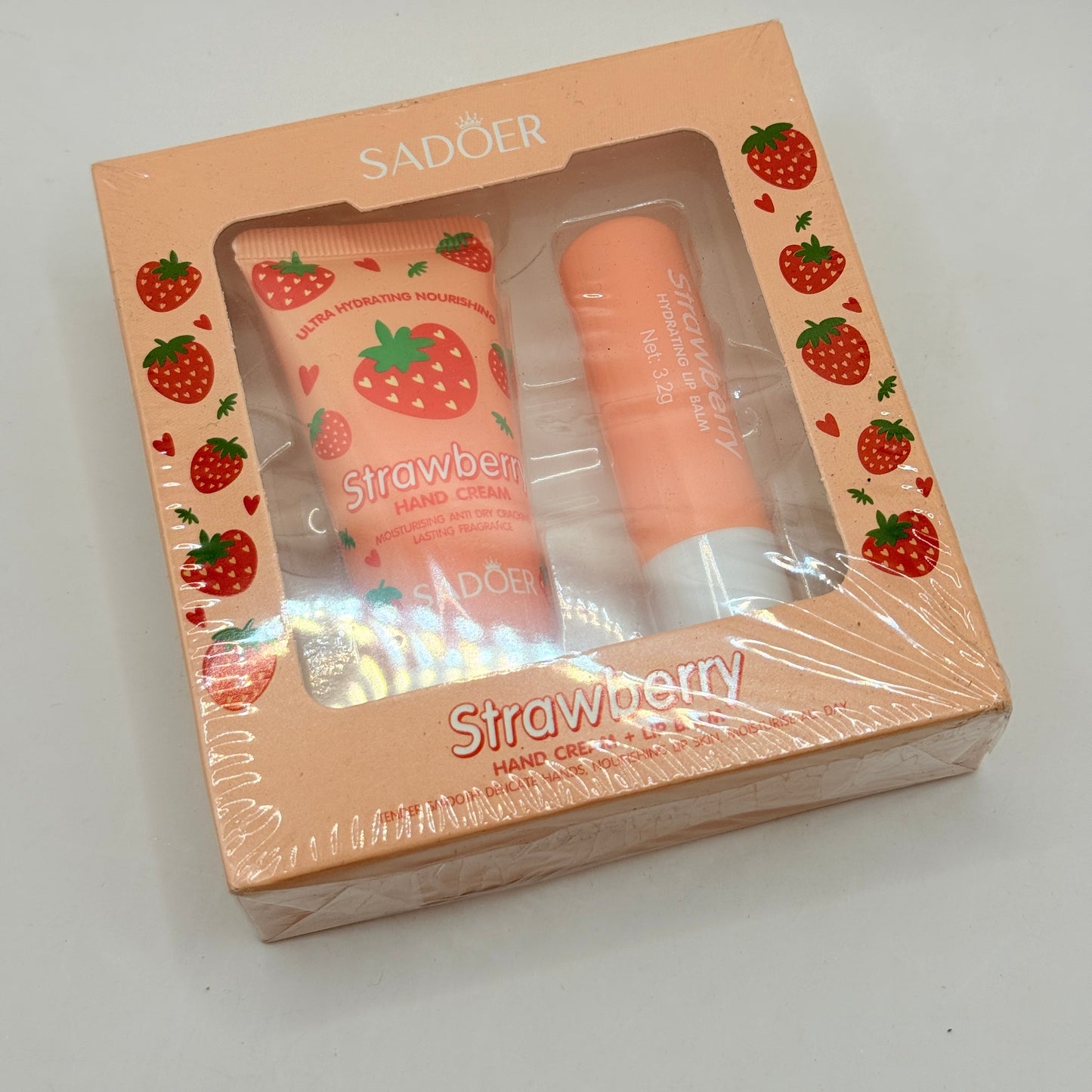 Sadoer Strawberry Hand Cream & Lip Balm Set
