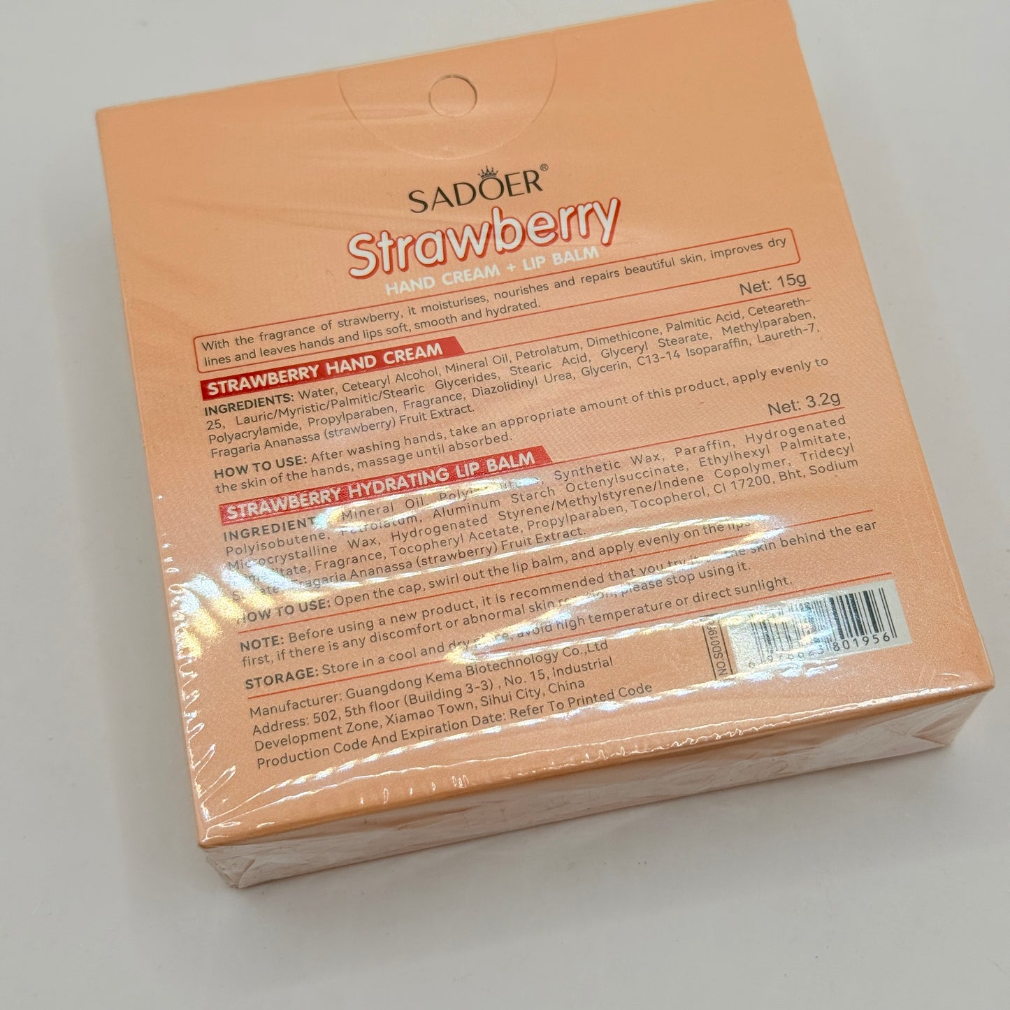 Sadoer Strawberry Hand Cream & Lip Balm Set