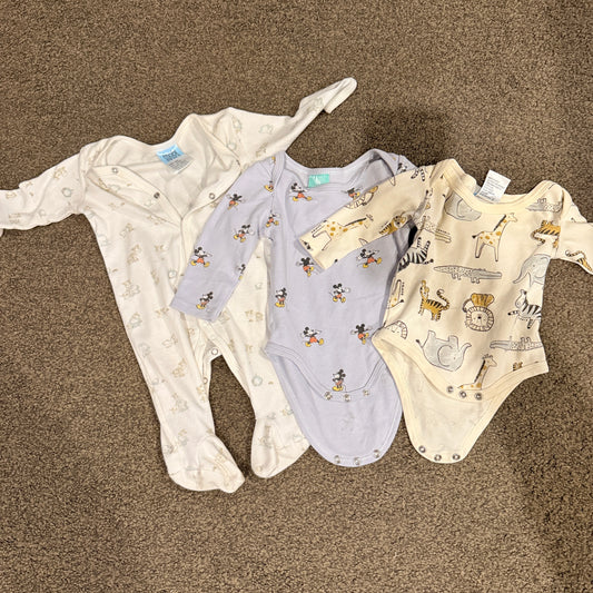 Newborn Baby Girl Essentials: 3-Piece Bodysuit & Onesie Set - NB-3m