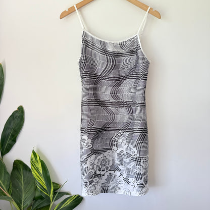 Charcoal Size 8 Jet Black Stripe Lace Trim Slip Dress