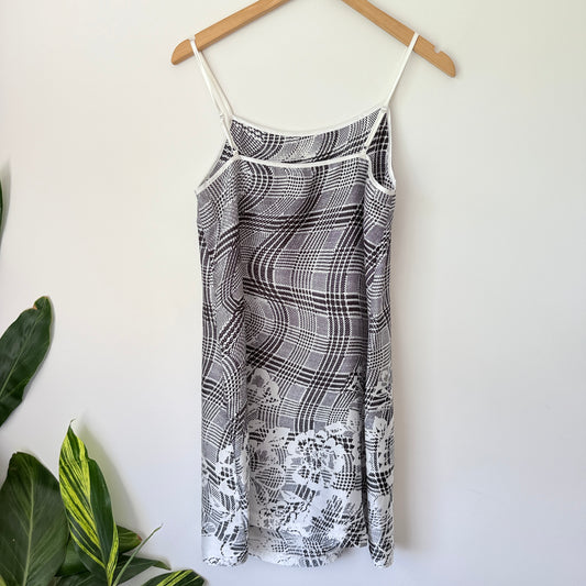 Charcoal Size 8 Jet Black Stripe Lace Trim Slip Dress