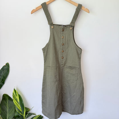 Jackie K Size 28 Olive Green Overall Dress Adjustable Straps Front Buttons