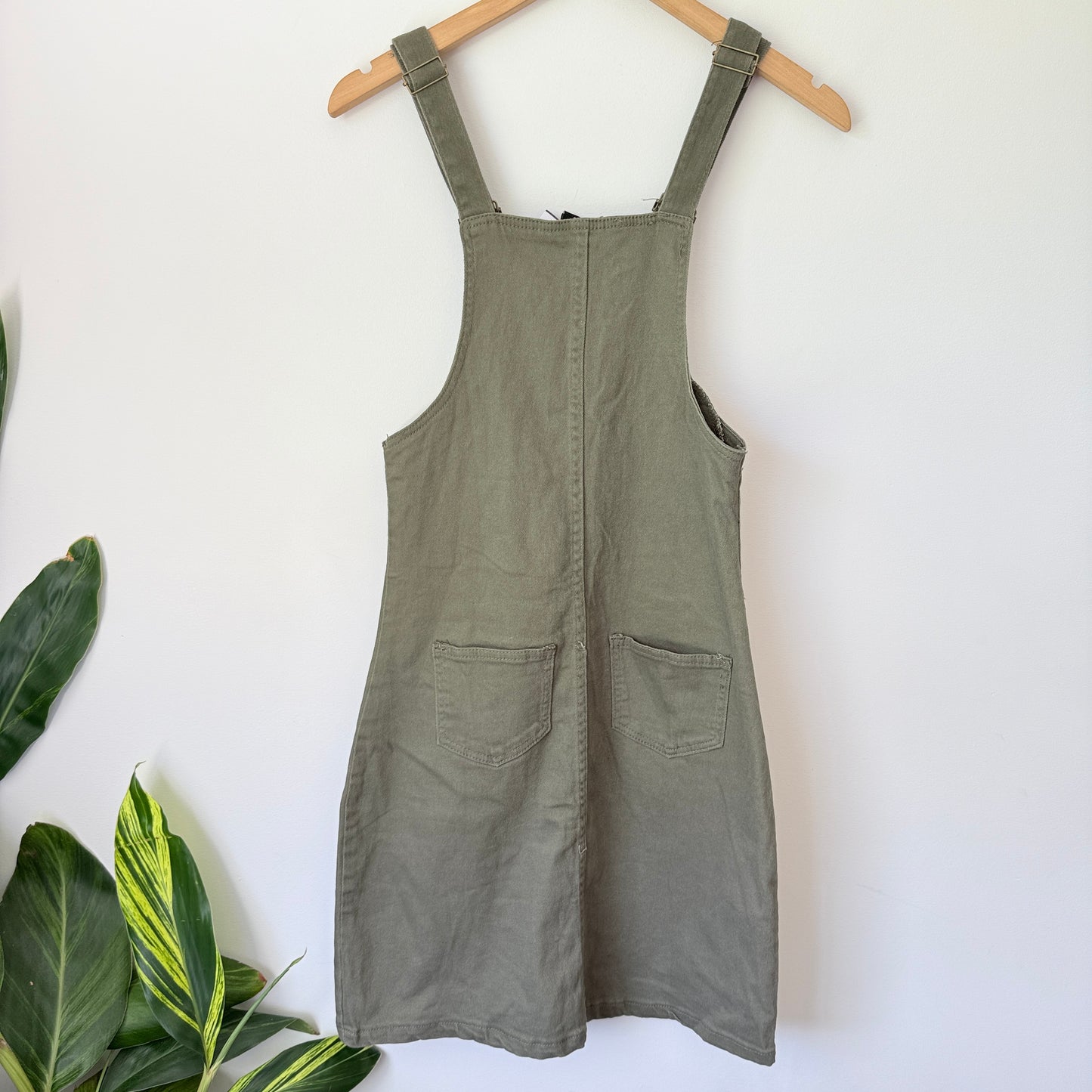 Jackie K Size 28 Olive Green Overall Dress Adjustable Straps Front Buttons