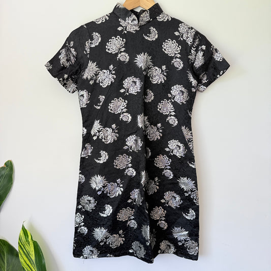 Unknown Brand Size U/Arm 39cm Black Silver Floral Brocade Cheongsam Dress