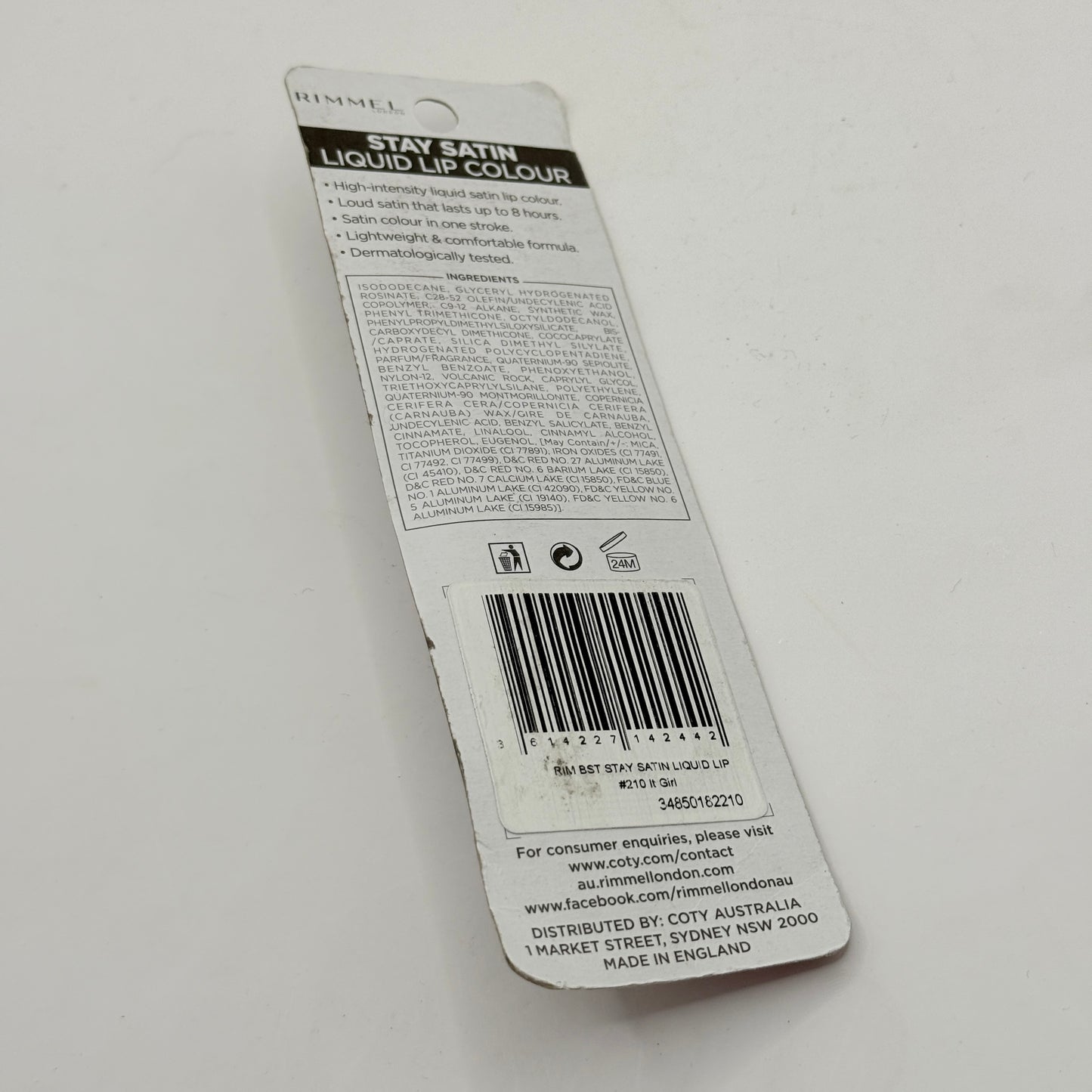 RIMMEL LONDON 5.5mL STAY SATIN LIQUID LIP COLOUR 210 IT GIRL