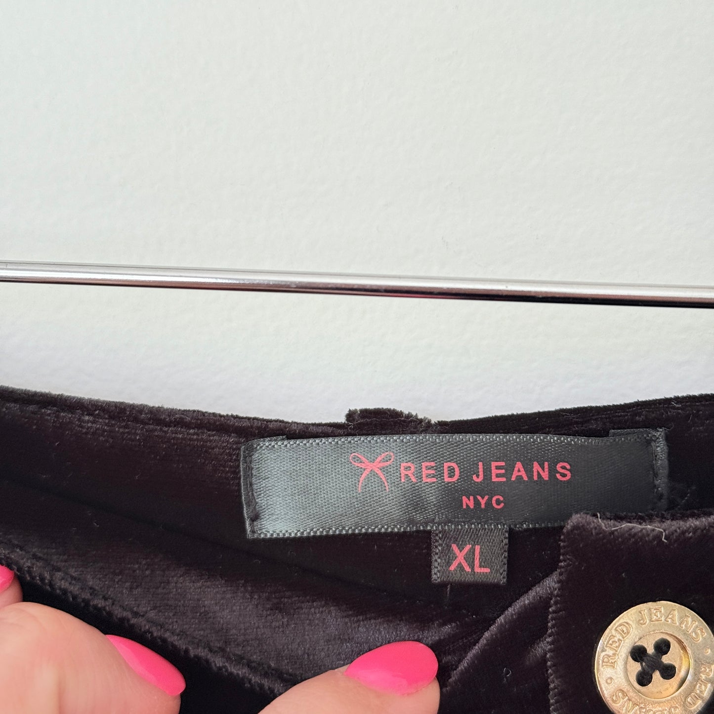 Red Jeans NYC Size XL/42 Black Velvet Trousers (83cm waist)