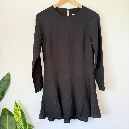 Ruby Size 8 Black Long Sleeve Mini Dress Drop Waist Ruffled Hem