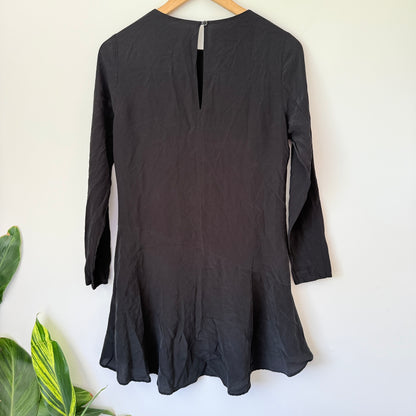 Ruby Size 8 Black Long Sleeve Mini Dress Drop Waist Ruffled Hem