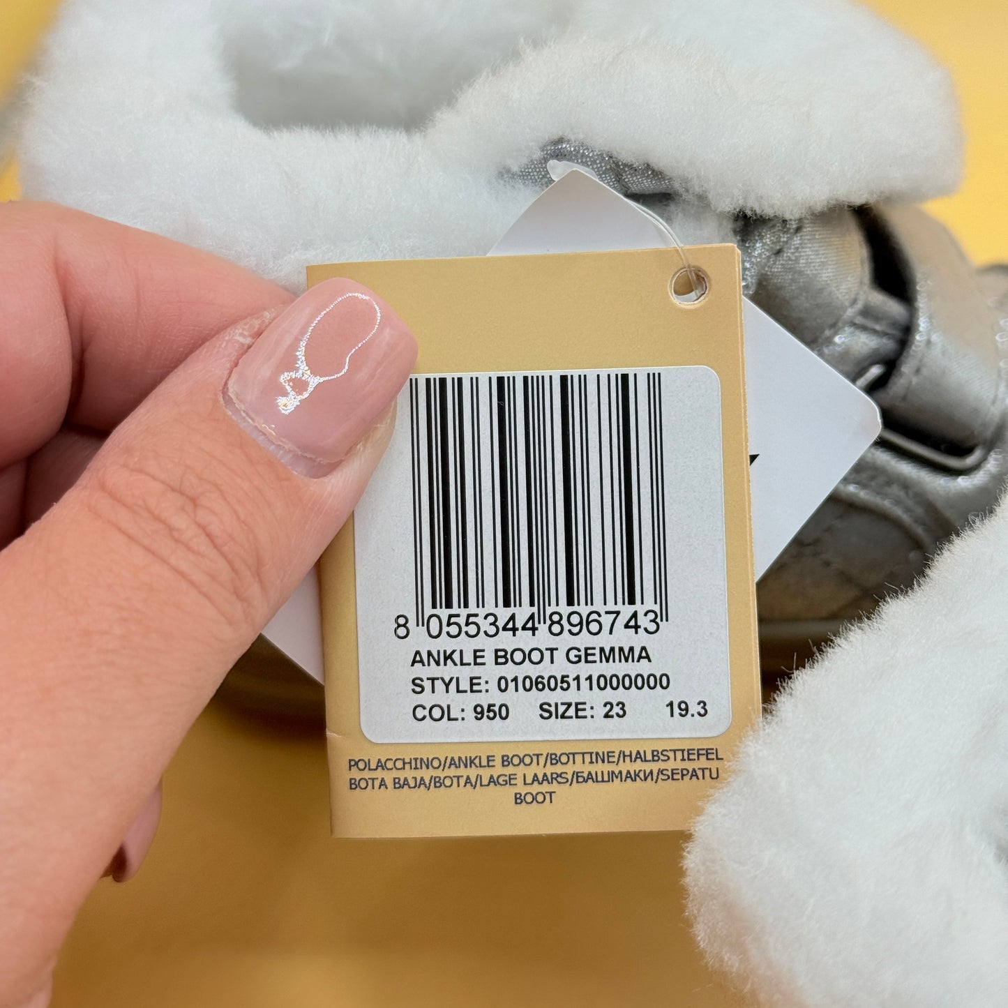 Chicco Kids’ Silver Fur-Lined Ankle Boots – Size 23 / 6.5US