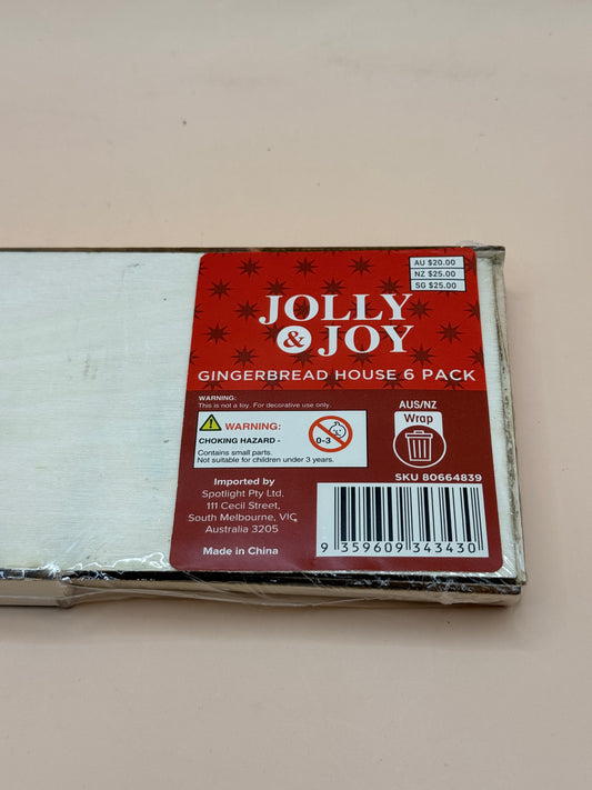 Jolly & Joy Gingerbread House Christmas Ornaments 6 Pack