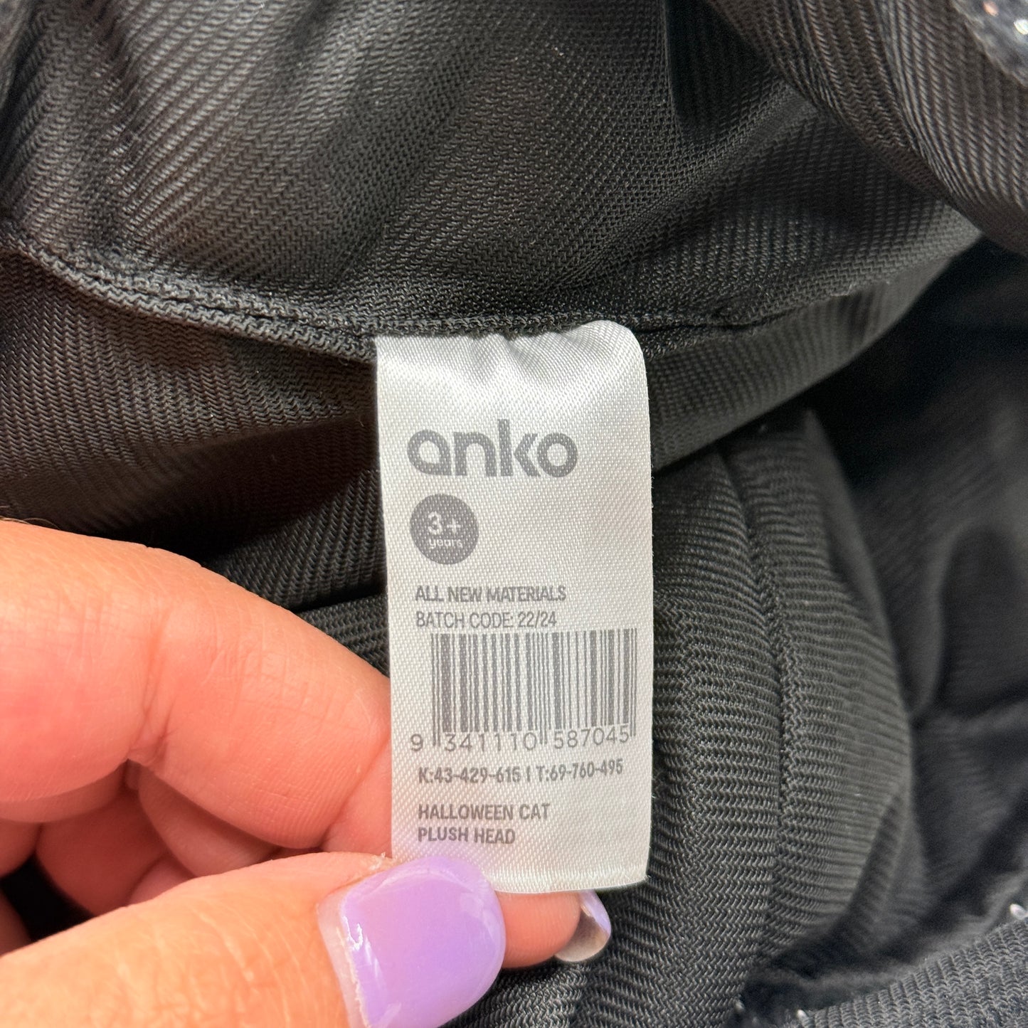 Anko Halloween Cat Plush Head Costume Hat – Black Glitter