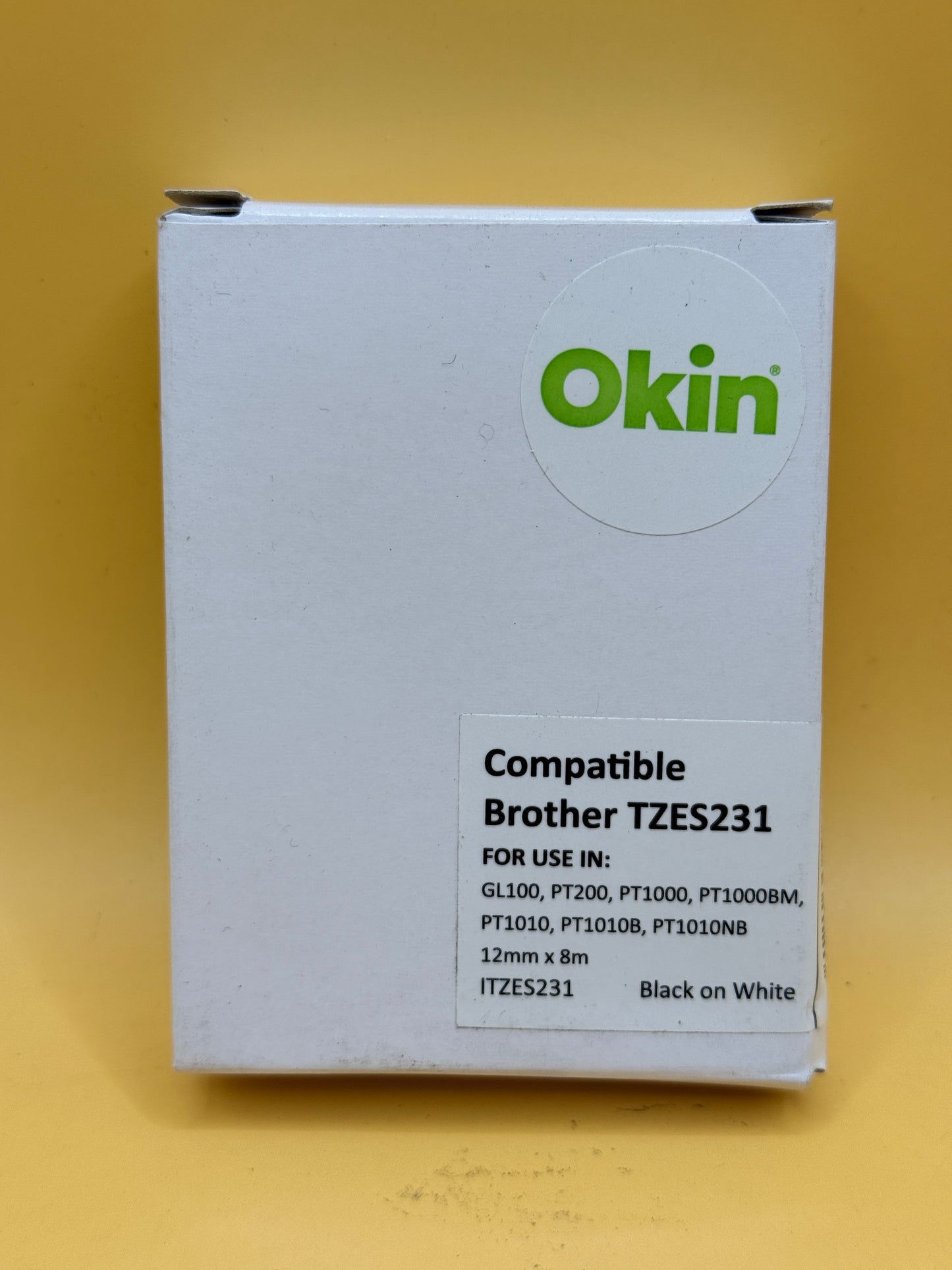 Okin Compatible Brother TZES231 Label Tape 12mm Black on White