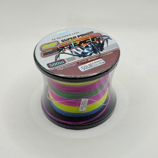GL Super Power Spider PE Braided Fishing Line 500m – 50LB Multi-Colour