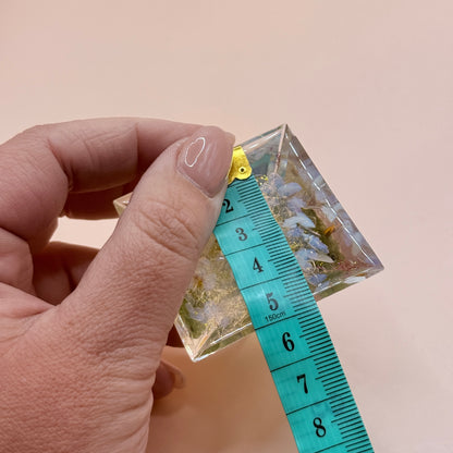 Clear Resin Pyramid Tree Ornament with Gold Glitter Detail