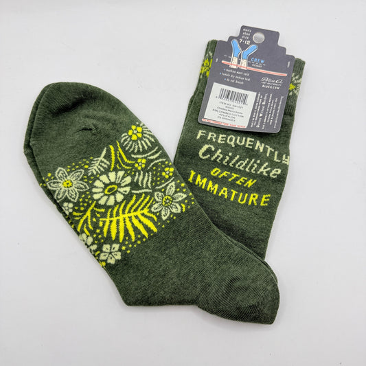 Blue Q “Frequently Childlike, Often Immature” Men’s Crew Socks Men’s 7–12