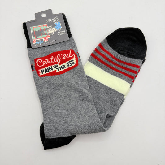 Blue Q “Certified Pain in the Ass” Men’s Crew Socks Men’s 7–12