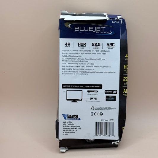 Bluejet by Vanco 1.8m Certified 4K Ultra HD HDMI Cable