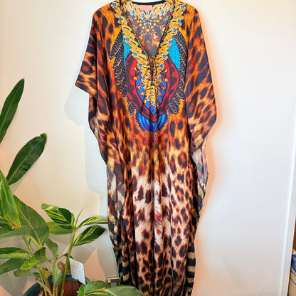 Resort by Augustine Leopard Print Jeweled Kaftan - One Size