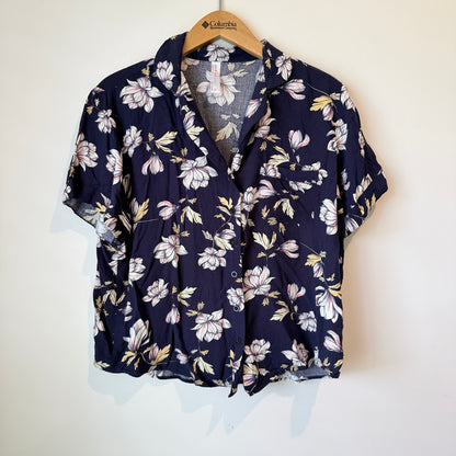 ed.it.ed Sleep Floral Button Up Shirt Navy Blue - Size 16
