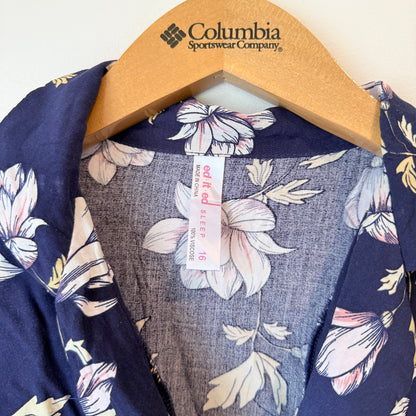 ed.it.ed Sleep Floral Button Up Shirt Navy Blue - Size 16