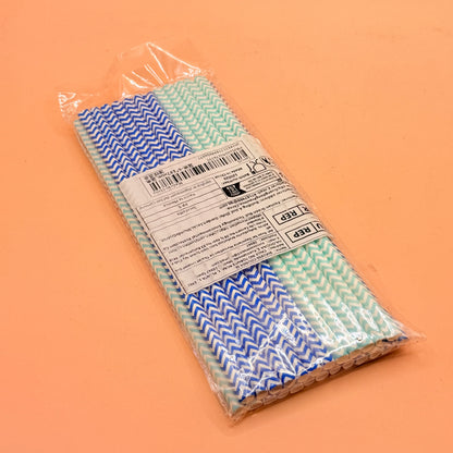 Disposable Paper Straws – Chevron Pattern (Blue & Mint)